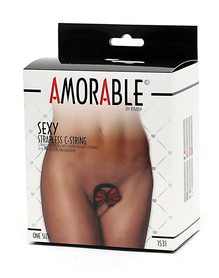 Female Sex Toys | Amorable by Rimba Amorable - Erotische String - Strapless Mini String Met Rood Strikje -C String - Rood Zwart - One Size