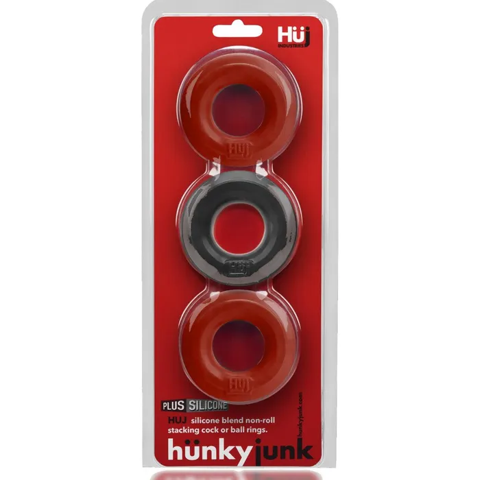 Hünkyjunk Vibrators | Hünkyjunk - Cockring - 3 stuks - Rood & Zwart