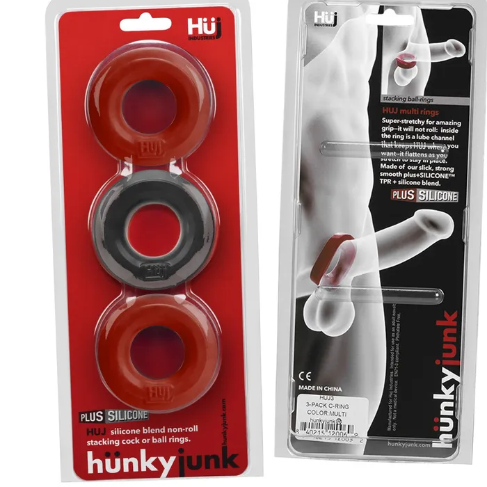 Hünkyjunk Vibrators | Hünkyjunk - Cockring - 3 stuks - Rood & Zwart