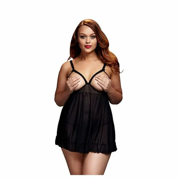 Male Sex Toys Baci Lingerie Babydoll Reggiseno Senza Coppe Mutanda Trasparente Nero Taglia Grande Baci Lingerie BW3104 Nero XL