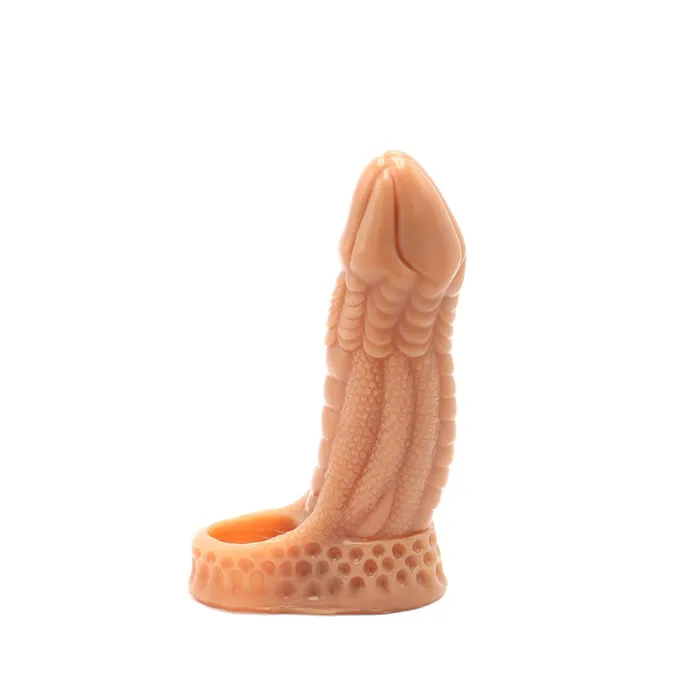 Male Sex Toys | Kiotos Monstar Kiotos Monstar 04 - Penis Sleeve - Penisverlenging - Met Ball Stretcher Opening - Siliconen - Beige