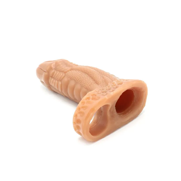 Male Sex Toys | Kiotos Monstar Kiotos Monstar 04 - Penis Sleeve - Penisverlenging - Met Ball Stretcher Opening - Siliconen - Beige