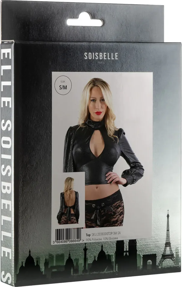 Soisbelle Paris Vibrators | Soisbelle Paris - Crop Top met Pofmouwen en Open Rug - Zwarte Slangenprint