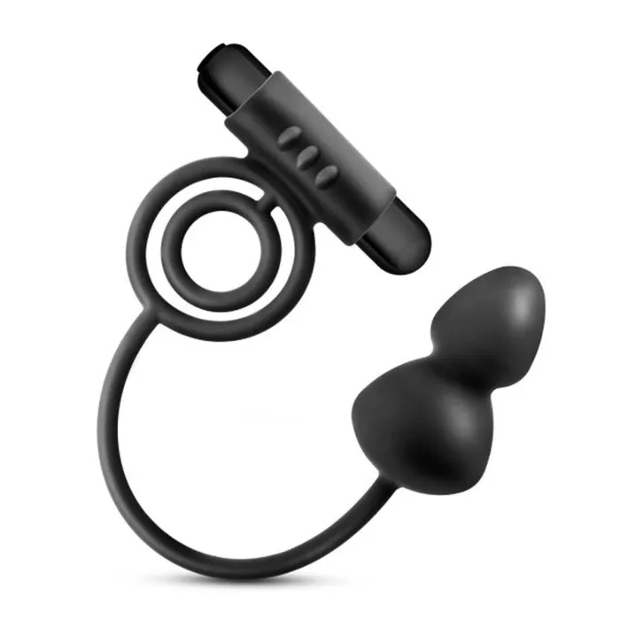 Anal Adventures - Platinum - Silicone Anal Plug With Vibrating C-Ring - Black | Blush Novelties Male Sex Toys