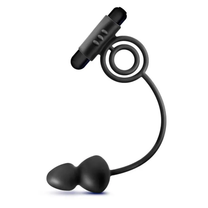 Anal Adventures - Platinum - Silicone Anal Plug With Vibrating C-Ring - Black | Blush Novelties Male Sex Toys