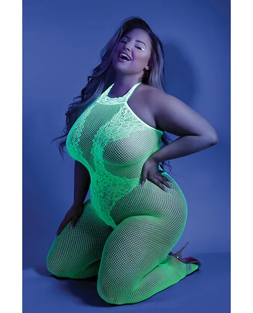 Anal Glow Moonbeam Crotchless Bodystocking Black Light Neon Green Qs Fantasy Lingerie