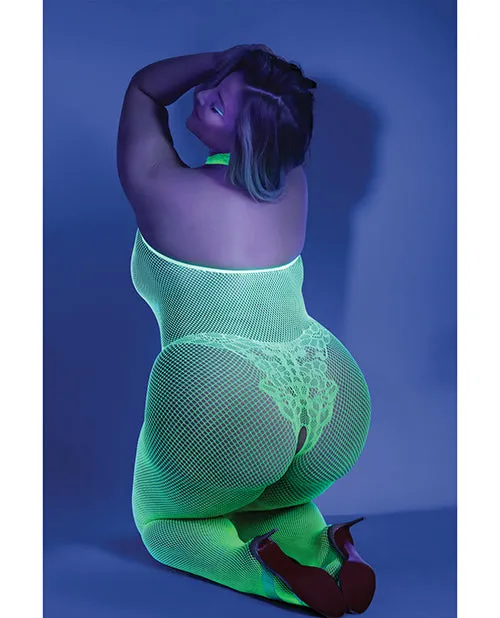 Anal | Glow Moonbeam Crotchless Bodystocking Black Light Neon Green Q/s - Fantasy Lingerie