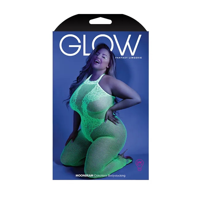 Anal | Glow Moonbeam Crotchless Bodystocking Black Light Neon Green Q/s - Fantasy Lingerie