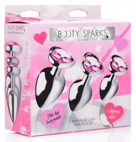 Anal | XR Brands Booty Sparks Pink Heart Gem Anal Plug Set