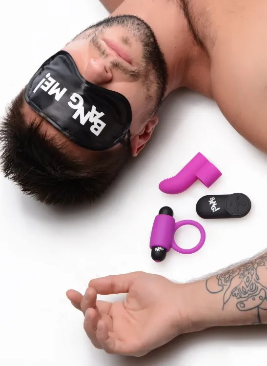 Bang! Couple's Love Ring Finger Vibrator Bullet & Blindfold Kit in Purple | XR Brands Vibrators