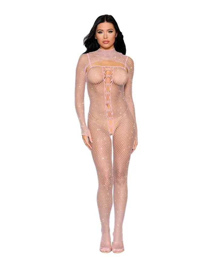 Bodystocking and Shrug Dmnd One Size Pink Dreamgirl Bodystockings Playsuits