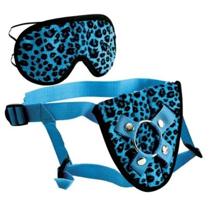 CalExotics Vibrators Furplay Harness and Mask Blue Leopard