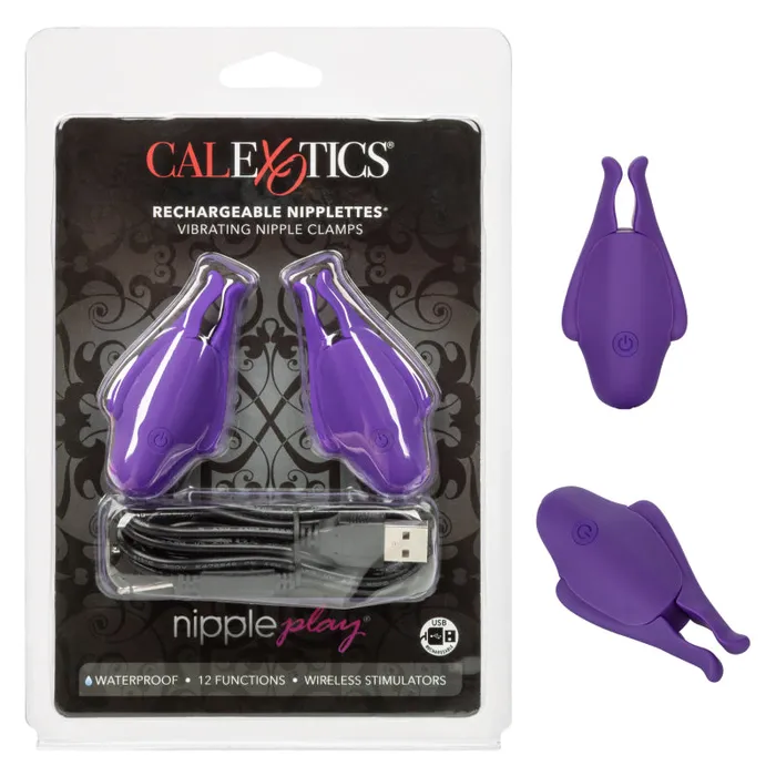 CalExotics Vibrators Nipple Play Rechargeable Nipplettes Purple