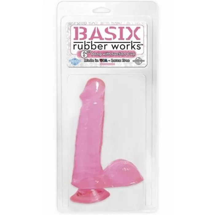 Dildos | Pipedream Basix Rubber Works - 6 Inch Dong With Suction Cup - Pink