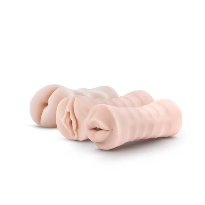 Eden Male Sex Toys Eden Realistic SelfLubricating Vibrating Ribbed Masturbator Beige 3 Pack