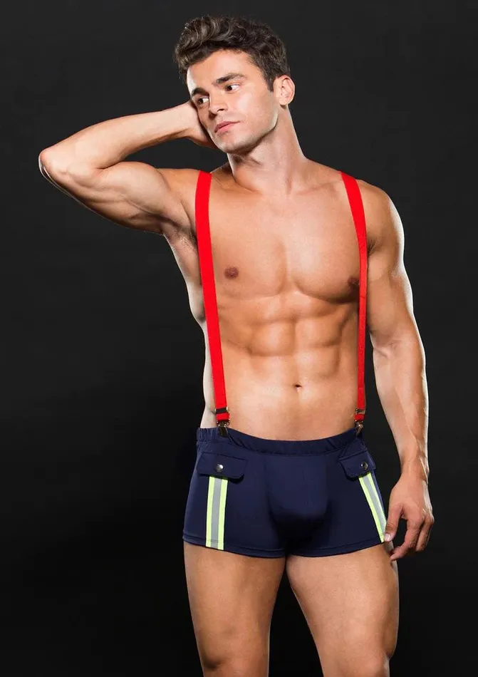 Envy Menswear Fireman Bottom With Suspenders 2 Pc Mediumlarge Navy Bluered Anal