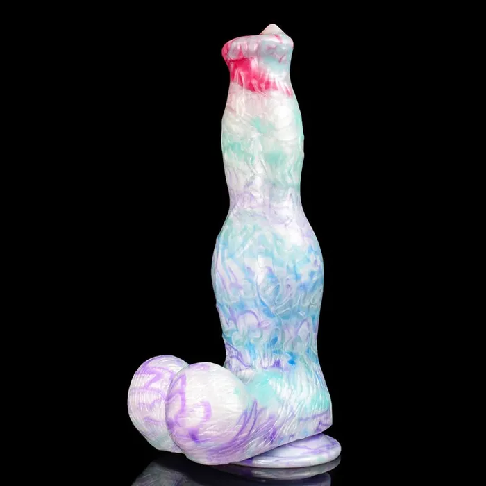 Female Sex Toys | 10.74Inch Mixed Color Silicone Dog Dildo with Realistic Testicles - Lovetoyshub