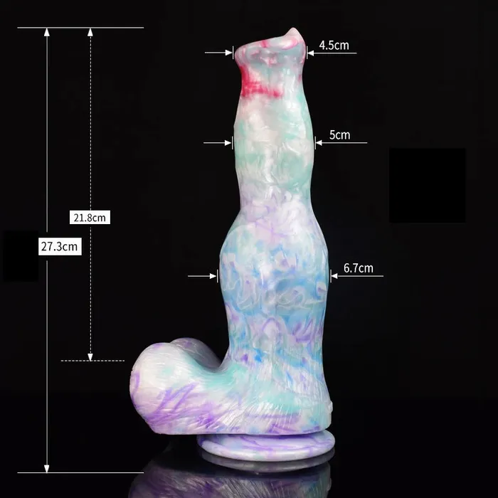 Female Sex Toys | 10.74Inch Mixed Color Silicone Dog Dildo with Realistic Testicles - Lovetoyshub