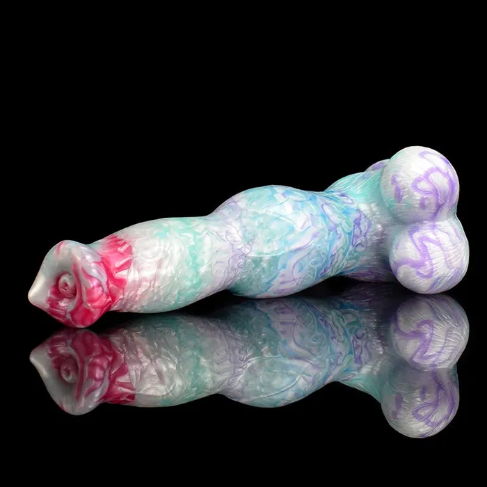 Female Sex Toys | 10.74Inch Mixed Color Silicone Dog Dildo with Realistic Testicles - Lovetoyshub