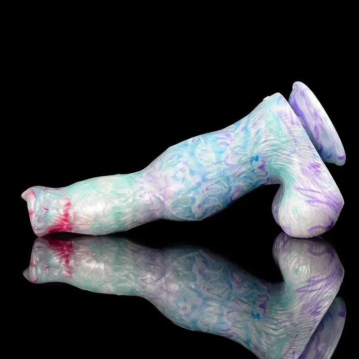 Female Sex Toys | 10.74Inch Mixed Color Silicone Dog Dildo with Realistic Testicles - Lovetoyshub