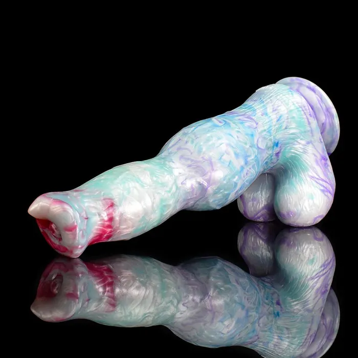 Female Sex Toys | 10.74Inch Mixed Color Silicone Dog Dildo with Realistic Testicles - Lovetoyshub