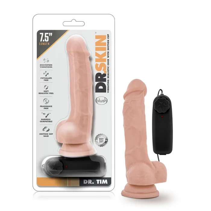 Female Sex Toys Blush Dr Skin Dr Tim 75 Inch Vibrating Cock With Suction Cup Vanilla