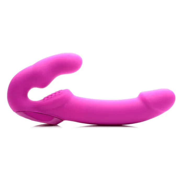 Female Sex Toys XR Brands Strap U Evoke Rechargeable Vibrating Silicone Strapless Strap on Pink