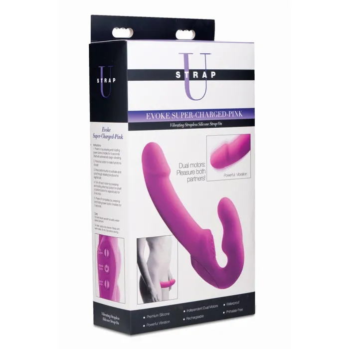 Female Sex Toys | XR Brands Strap U Evoke Rechargeable Vibrating Silicone Strapless Strap on - Pink