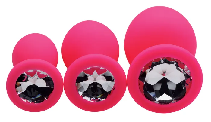 Frisky Pink Pleasure 3 Pc Silicone Anal Plugs W/ Gems | XR Brands Anal