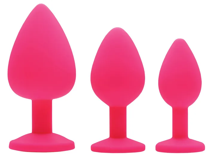 Frisky Pink Pleasure 3 Pc Silicone Anal Plugs W/ Gems | XR Brands Anal