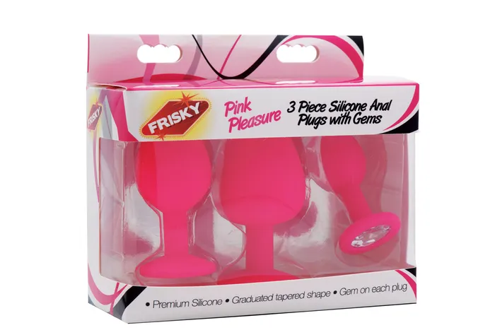 Frisky Pink Pleasure 3 Pc Silicone Anal Plugs W/ Gems | XR Brands Anal