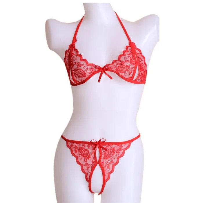 ItspleaZure Anal | ItspleaZure Lace Open Bra Crotchless Thong Bikini Set - Red