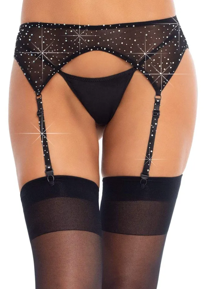 Leg Avenue Bodystockings Playsuits Rhinestone Garter Belt One Size Black