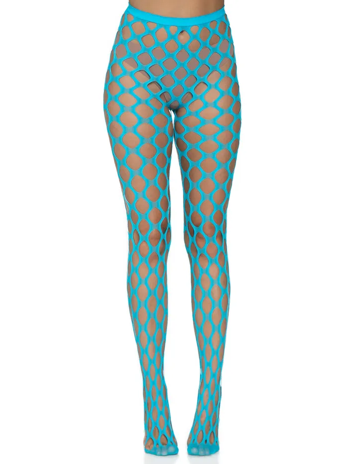 Leg Avenue Jumbo Pothole Net Tights Neon Blue One Size Vibrators