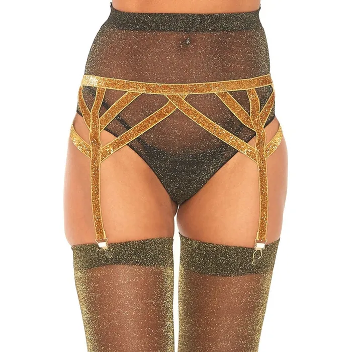 Leg Avenue Shimmer Lurex Elastic Garter Belt One Size Gold Vibrators