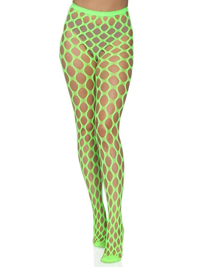 Leg Avenue Teddies And Bodies Jumbo Pothole Net Tights Neon Green One Size