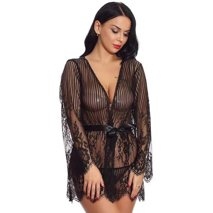 Long lace cardigan nightgown adult pajamas mesh | Playfulsextoy Vibrators