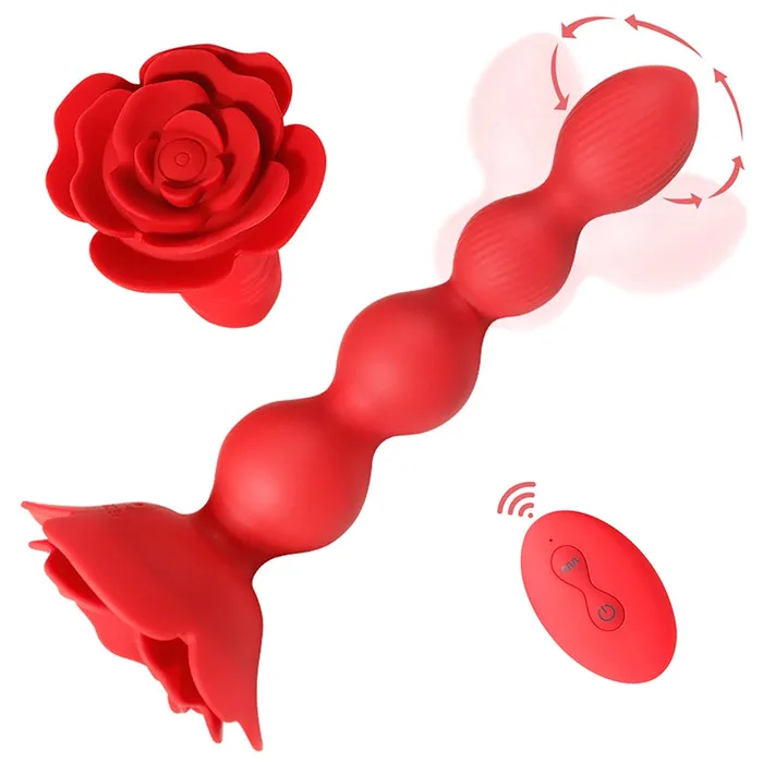 Lovetoyshub Male Sex Toys 10 Rotation Vibration Modes Rose Anal Beads