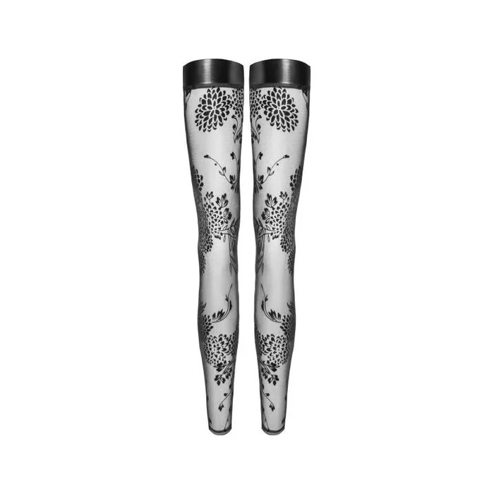 Noir Male Sex Toys | Tulle Stockings w Patterned Flock Embroidery & Power Wetlook Band