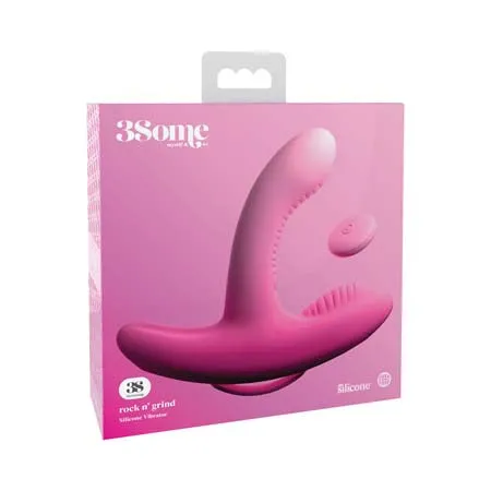 Pipedream 3Some Rock n Grind Rechargeable RemoteControlled Dual Stimulation Silicone Vibrator Pink PD Products Vibrators