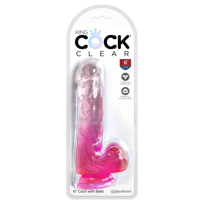 Pipedream King Cock Clear 6 Inch With Balls - Pink | Dildos