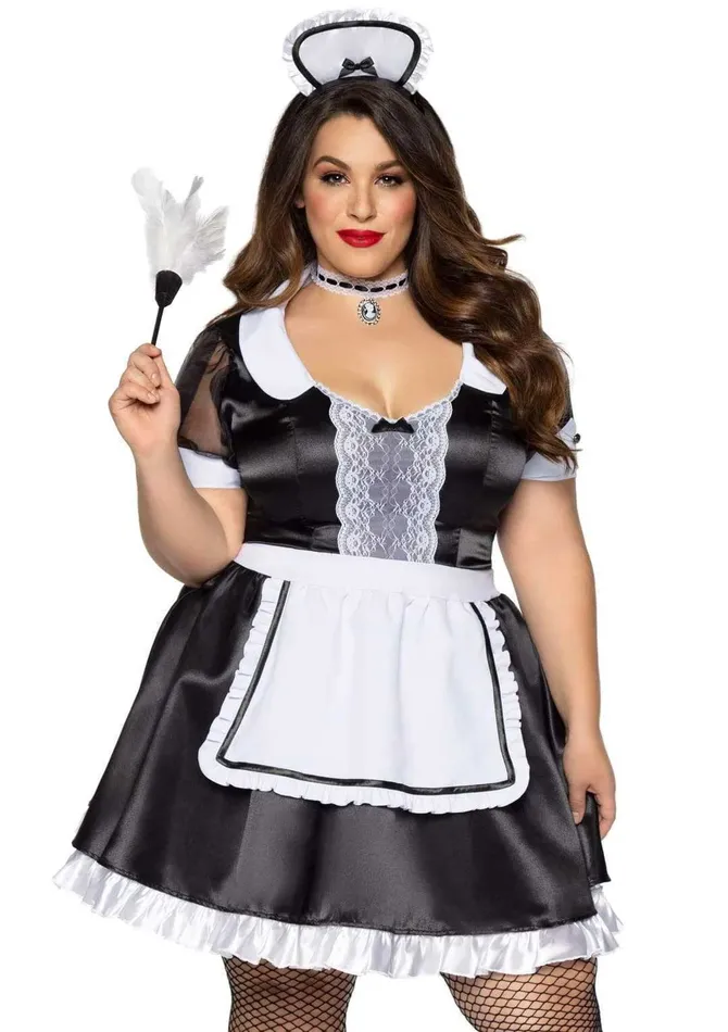 Plus Classic French Maid Costume 3x4x Black White Leg Avenue Anal