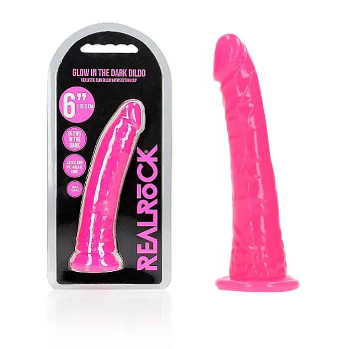 REALROCK 155 cm Slim Glow in the Dark Neon Pinkrea141glopnk Shots Toys Dildos