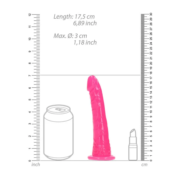 REALROCK 15.5 cm Slim Glow in the Dark Neon - Pink-(rea141glopnk) | Shots Toys Dildos