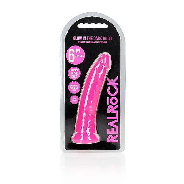 REALROCK 15.5 cm Slim Glow in the Dark Neon - Pink-(rea141glopnk) | Shots Toys Dildos