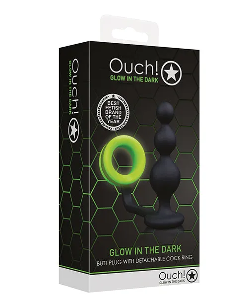 Shots America Anal Shots Ouch Beads Butt Plug Wcock Ring Glow In The Dark