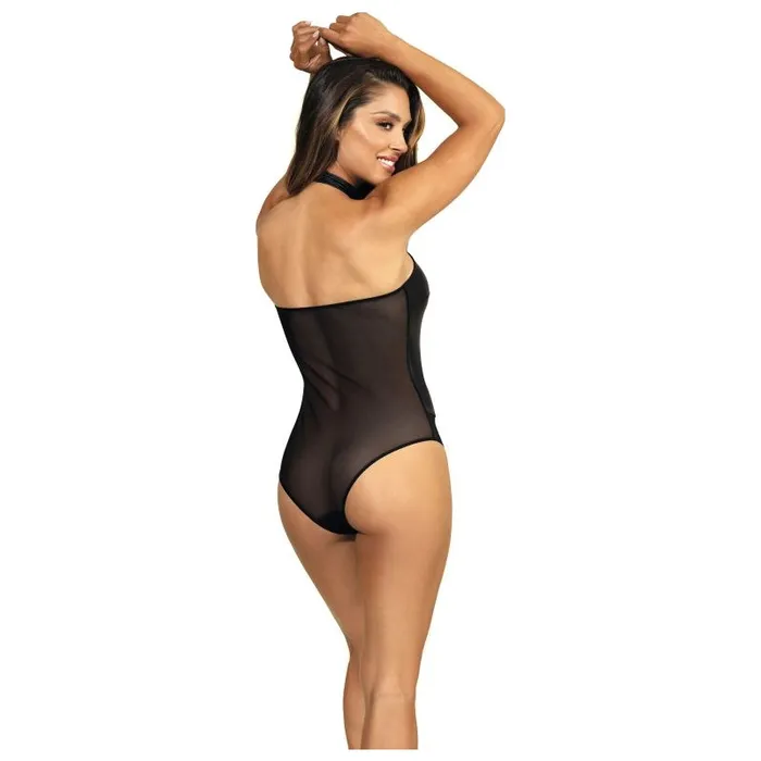 Stretch Wetlook Mesh Panel Bodysuit Black | Axami Lingerie Anal