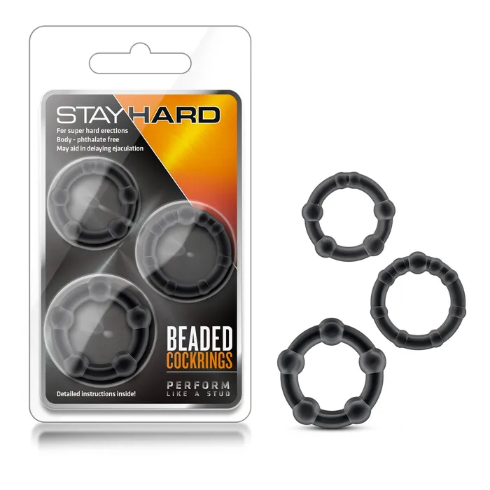 Anal Blush Novelties Stay Hard Beaded Cockrings 3 Pack Black