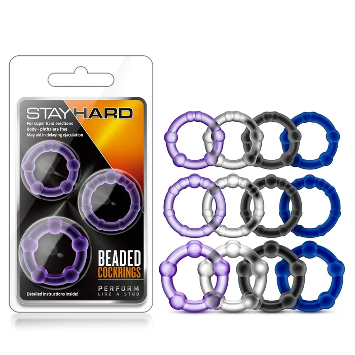 Anal Blush Novelties Stay Hard Beaded Cockrings 3 Pack Black