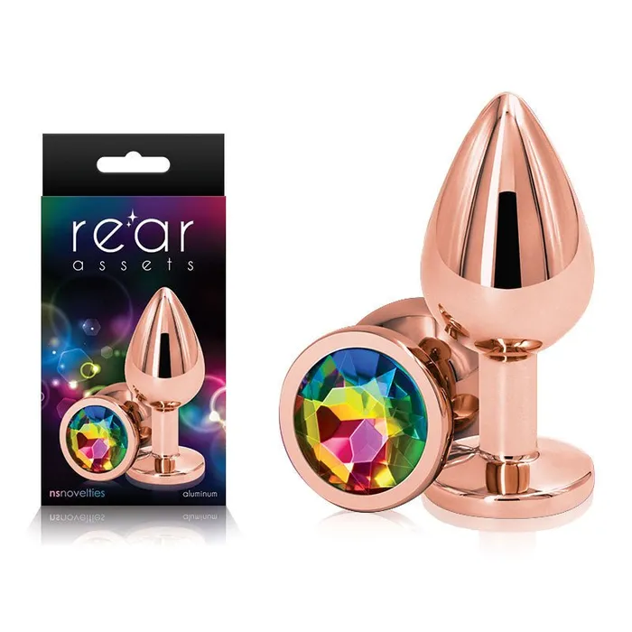 Anal NS Novelties Rear Assets Rose Gold Medium Rose Gold Metal Butt Plug with Rainbow Gem Base